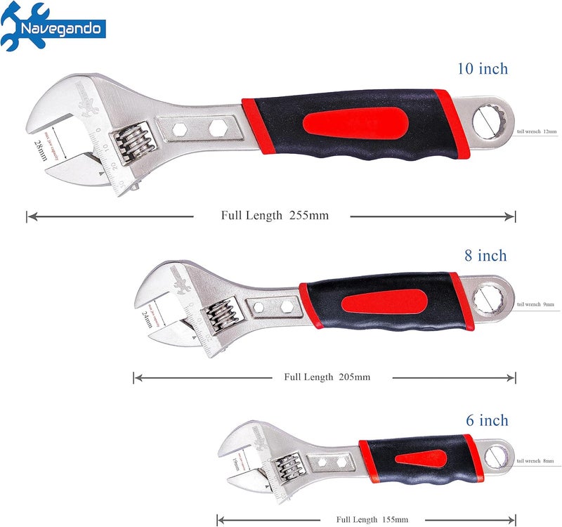 Navegando 3-Piece Adjustable Wrench Set 6/8/10 Inch - Heavy-Duty High Carbon Steel, Non-Slip Grip for Plumbing Tools, Automotive Repair & Home Use - Image 5
